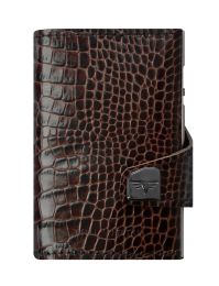 Reptile Leather Wallet CLICK & SLIDE by TRU VIRTU® (Color: Croco Brown/Silver)