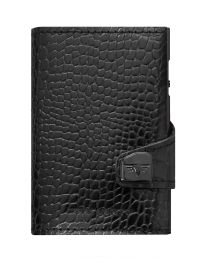 Reptile Leather Wallet CLICK & SLIDE by TRU VIRTU® (Color: Croco Black/Black)